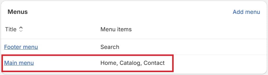 Shopify Main Menu Menu