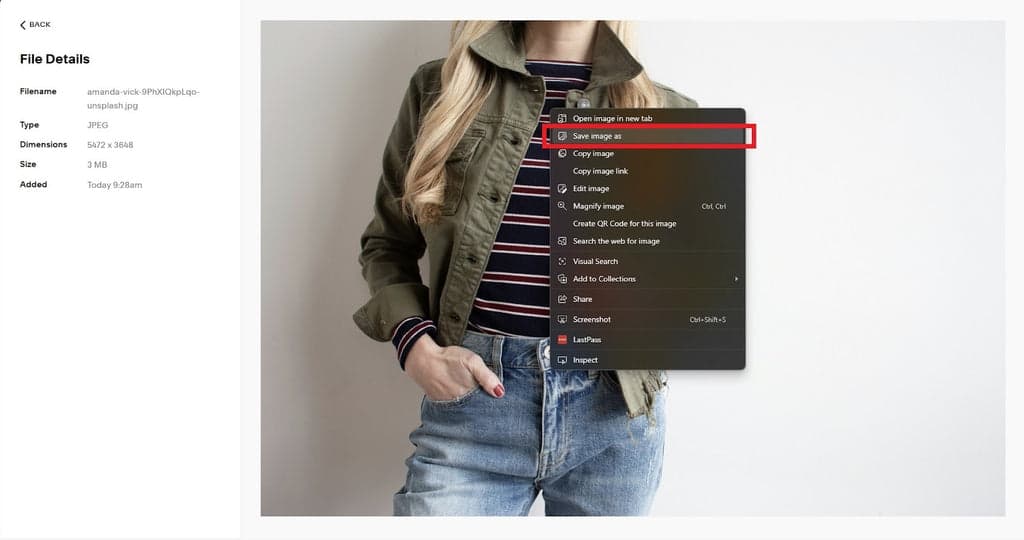 Squarespace Assets - Save Image As option