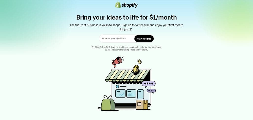 Shopify one month for one dollar