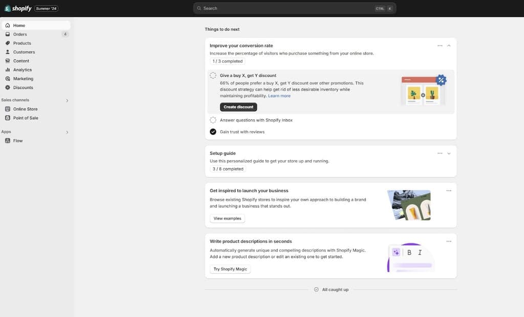 Shopify main dashboard