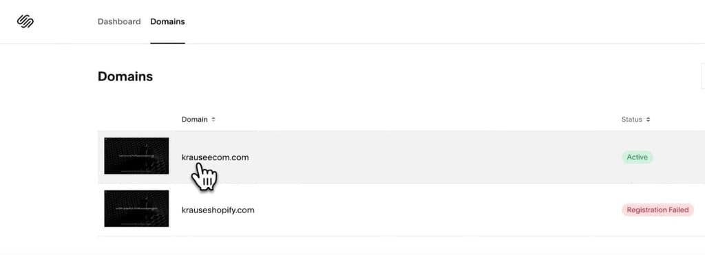 Squarespace Domain Management - Domain Selection