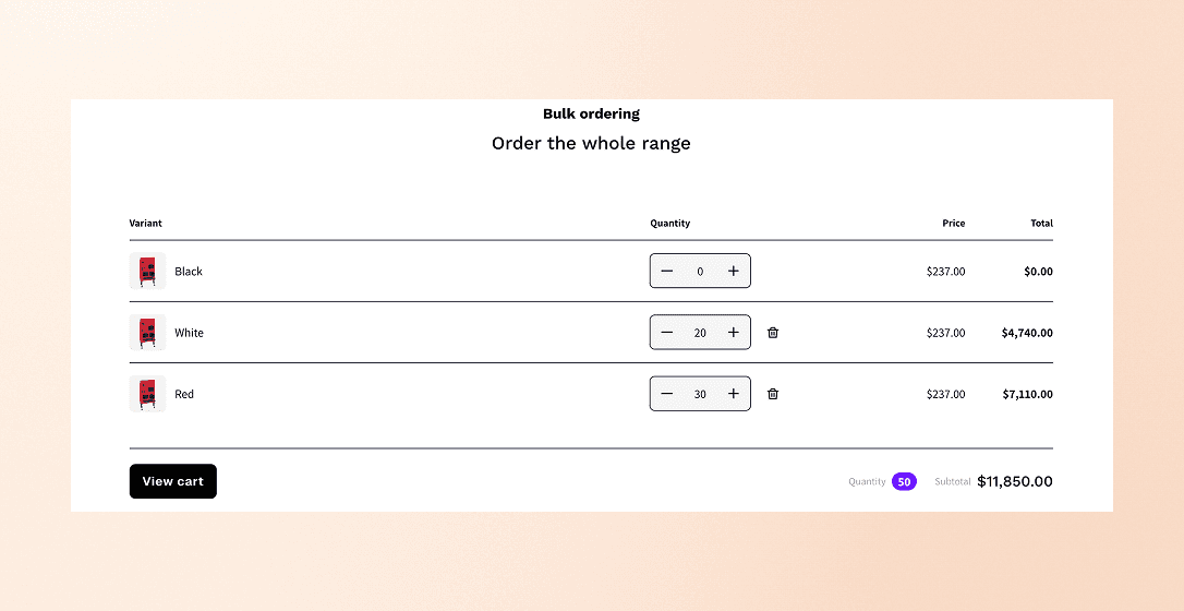 Bulk order list