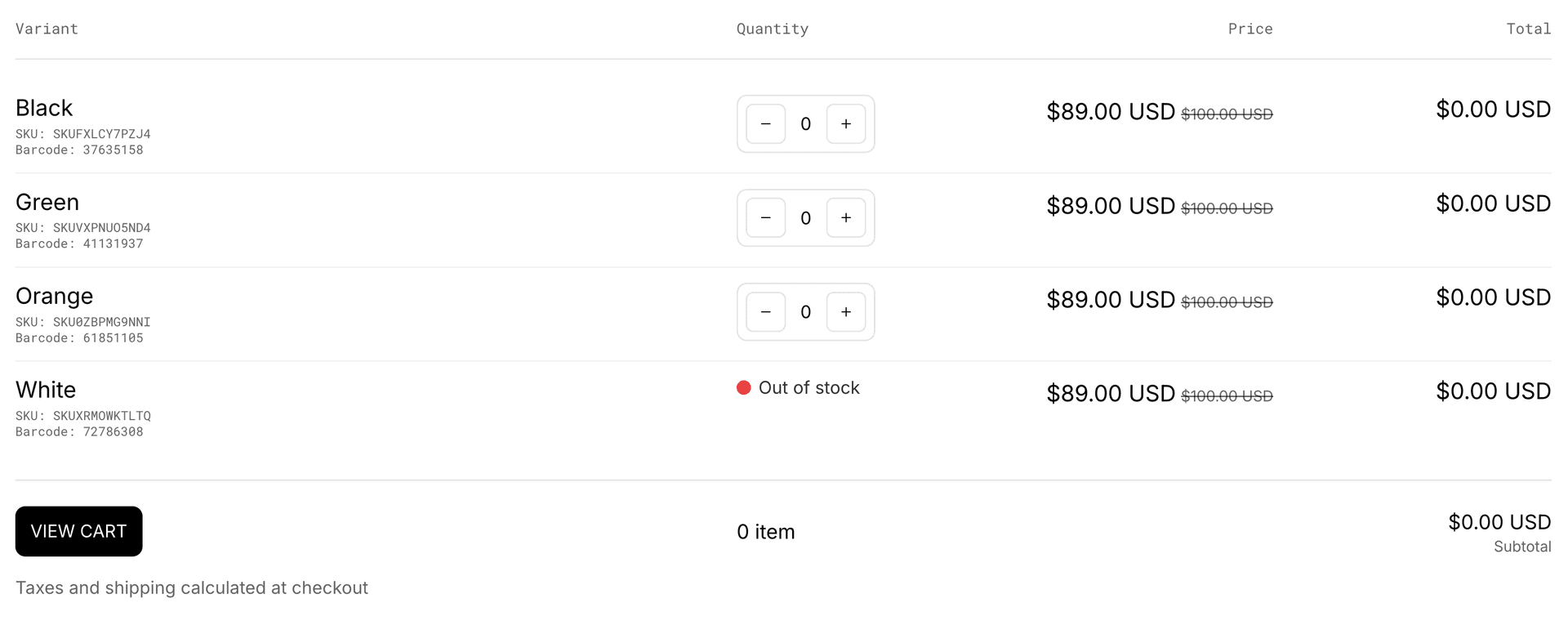 Quick order list