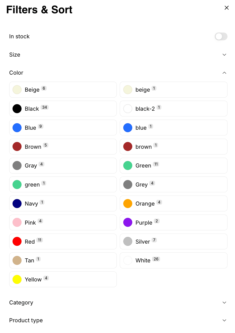 Product sort and filtering