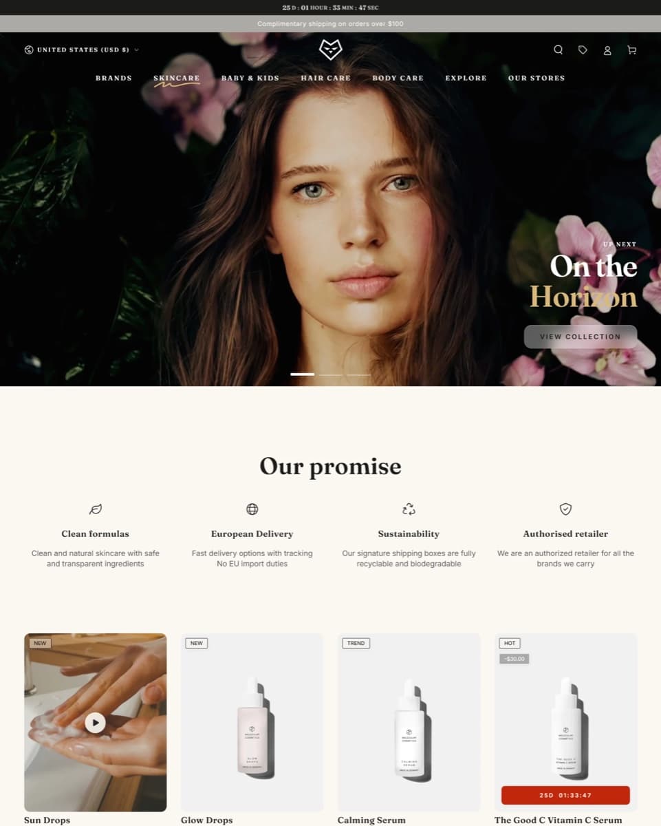 Be Yours Shopify theme storefront preview showing ritual-step and scent-note storytelling sections