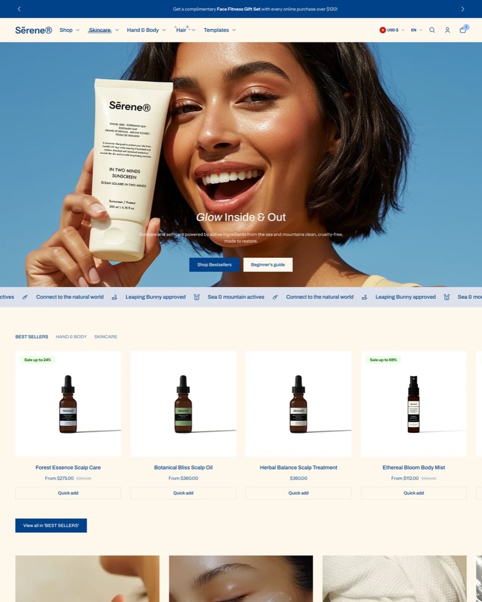 Shine Shopify theme storefront preview built specifically for a single-brand beauty store